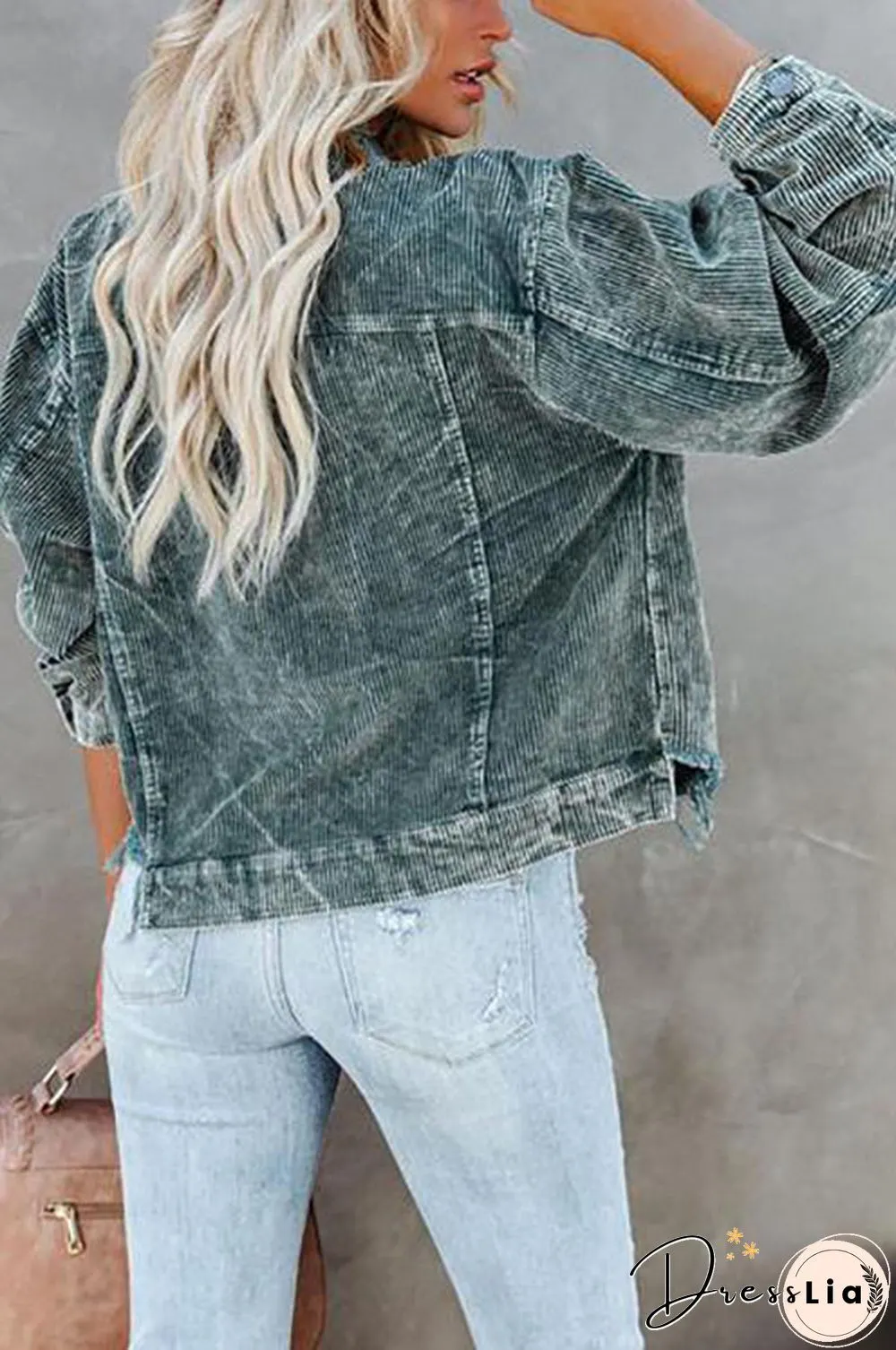 Frayed Hem Cropped Corduroy Jacket