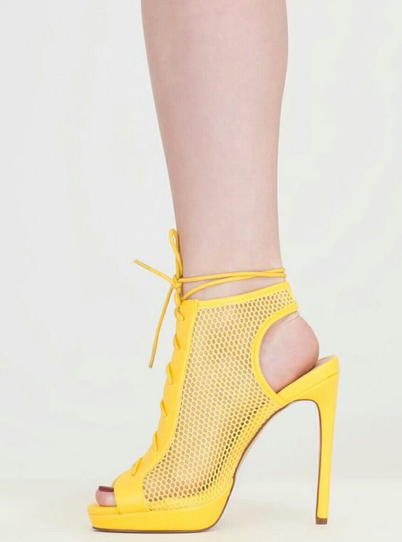 Yellow Mesh Hollow out Slingback Lace up Summer Boots Platform