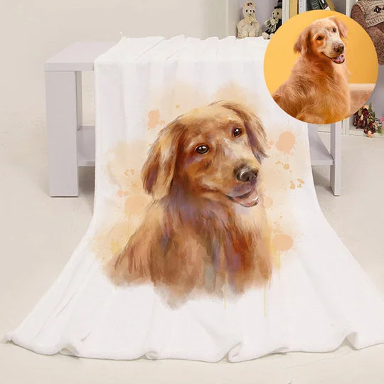 Personalized Pet Blanket with Photo from Hand Drawn Pastel Pet Art Portrait Pet Memorial Blanket 