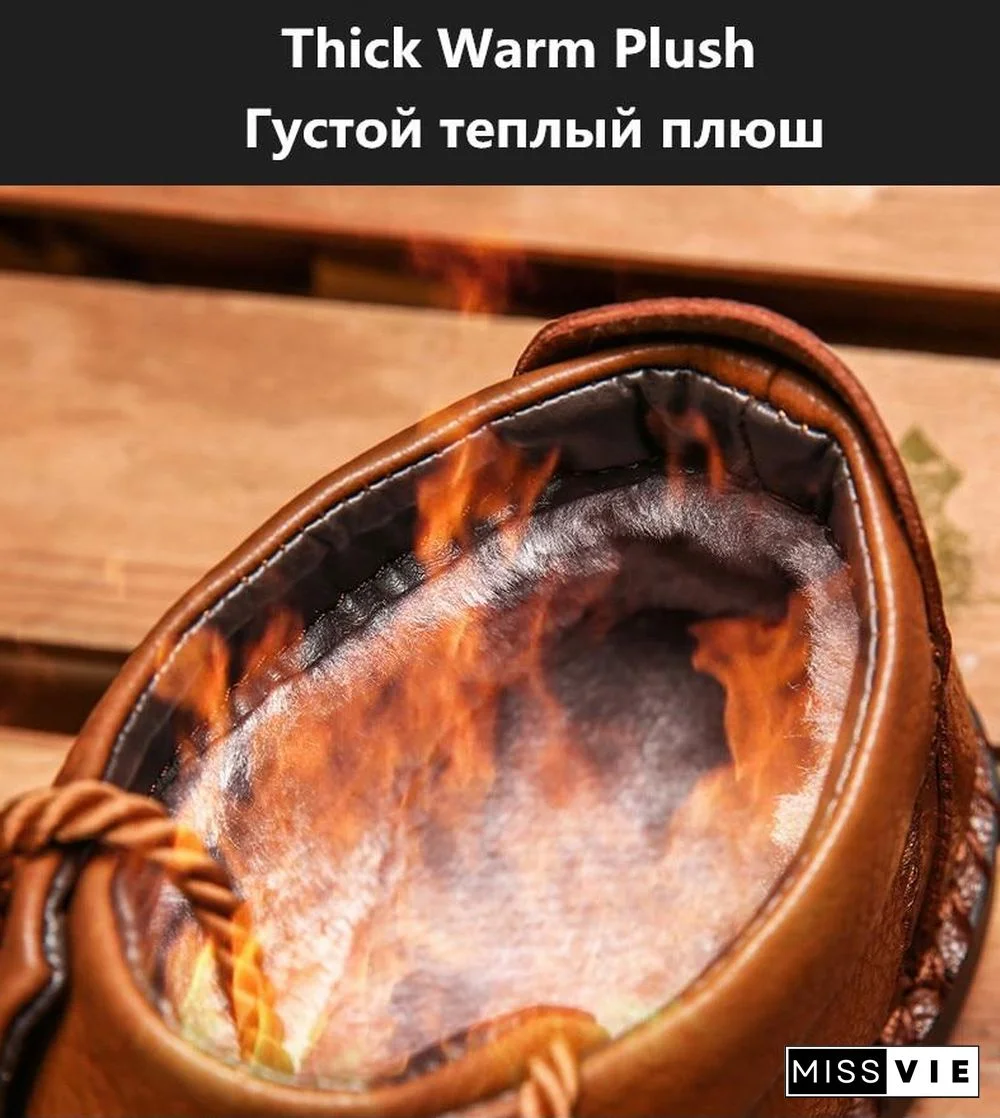 Warm Mens Boots Working Tactical Boots Split Leather Ankle Boots Plush Snow Boots Lace-up Winter Shoes