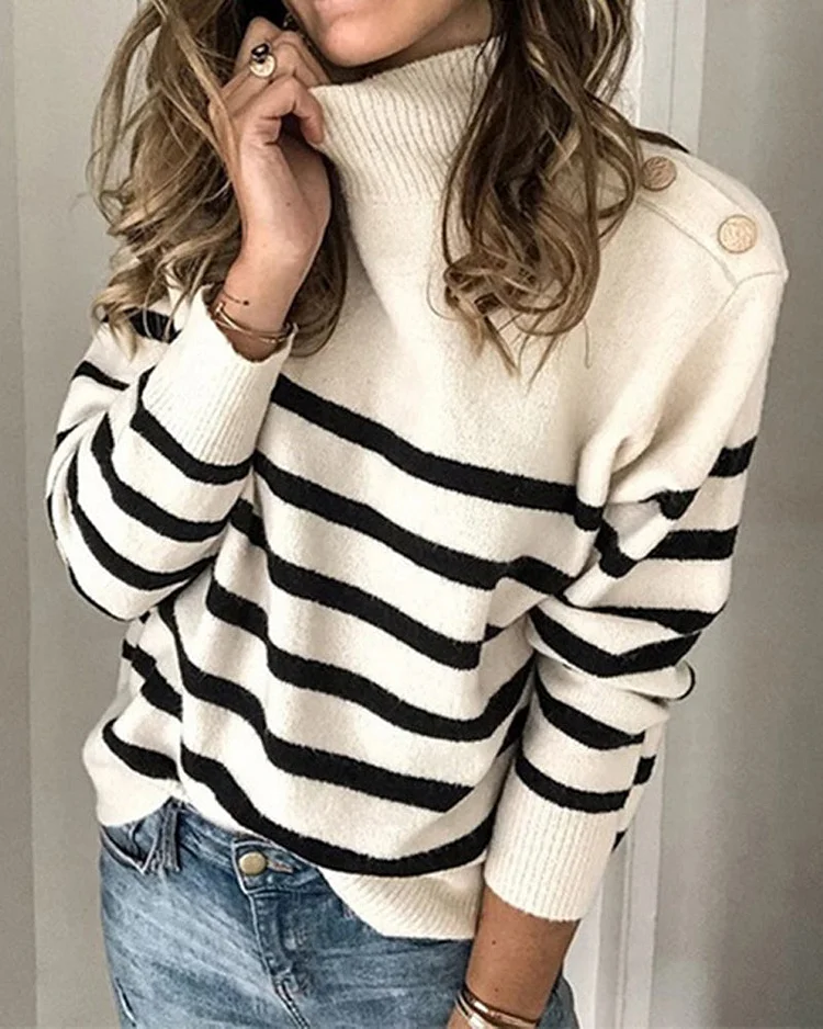Striped Sweater Pullover Knit Sweater