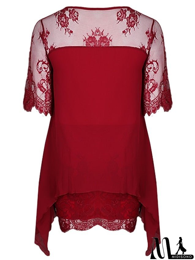 Women's Plus Size Party Dress Solid Color Crew Neck Lace 3/4 Length Sleeve Spring Summer Casual Prom Dress Midi Dress Party Work Dress / Lace Dress / Homecoming Dress