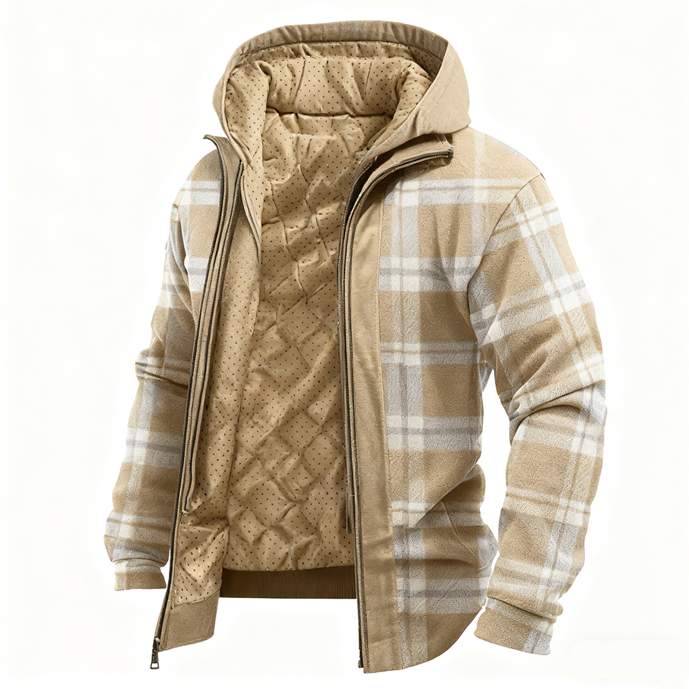 Men's Retro Autumn/Winter Plaid Fleece-Lined Warm Casual Jacket-inspireuse