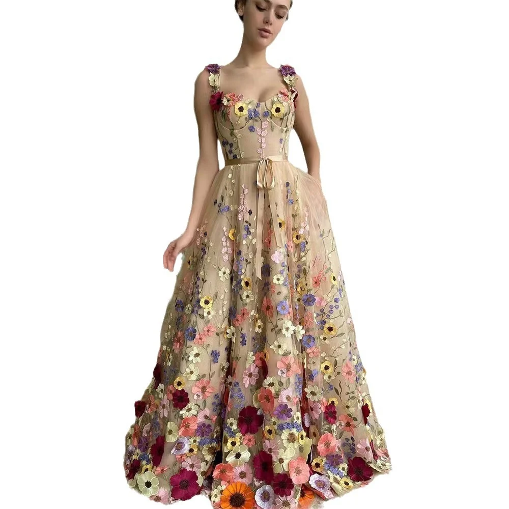 Uveng Uveng Women's Three-Dimensional Flowers Fashion Embroidered Flower Bag Hip Sexy Dress
