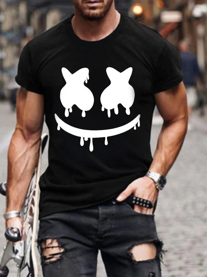 Casual men's fashion emoji print short sleeve T-shirt.jpg