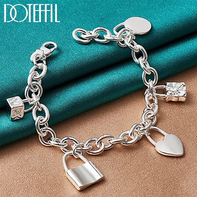 925 Sterling Silver Bracelet Heart / Circle / Square Lock Bracelets For Woman Man Jewelry