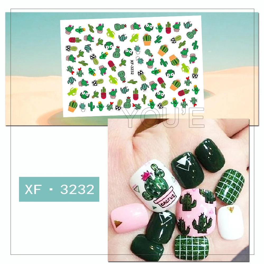 Nail Art Stickers Cactus Sticker for Nails Art Decals Avocado Adhesive Flower Leaves Manicure for Nails Design Decoration Art