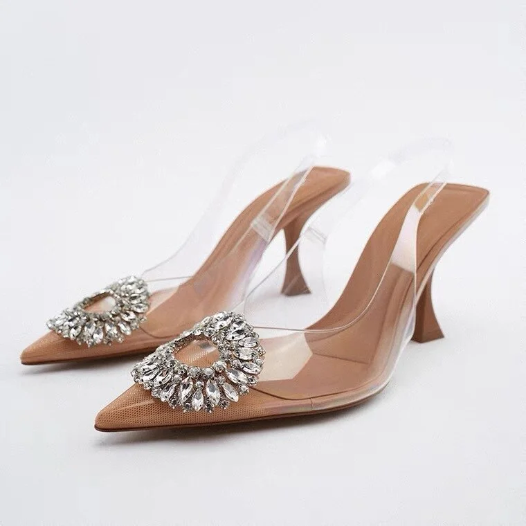 Qengg Women Shoes for Work Party High Heels Summer 2022 Ladies Sandals Shallow Sexy Transparent Female Crystale Stiletto