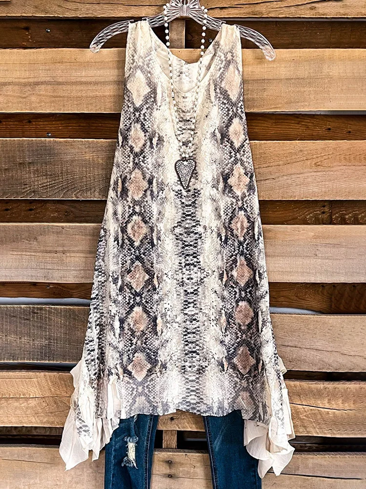 Women's Vintage Pattern Linen Blend Sleeveless Top