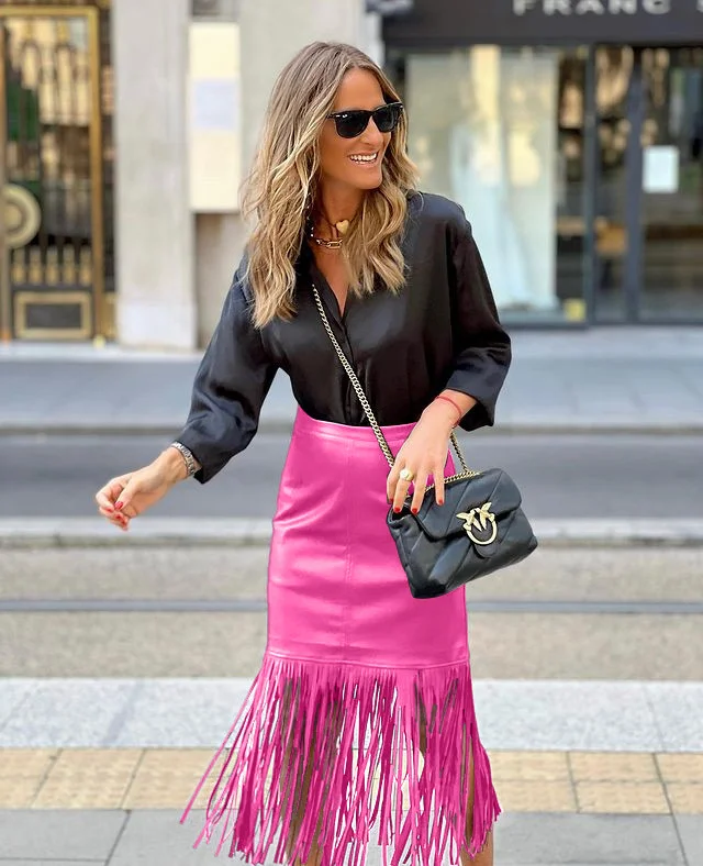 Brownm Brownm Street Trend Wind 22 Autumn And Winter Style Tassel Splicing Leather Skirt 22261
