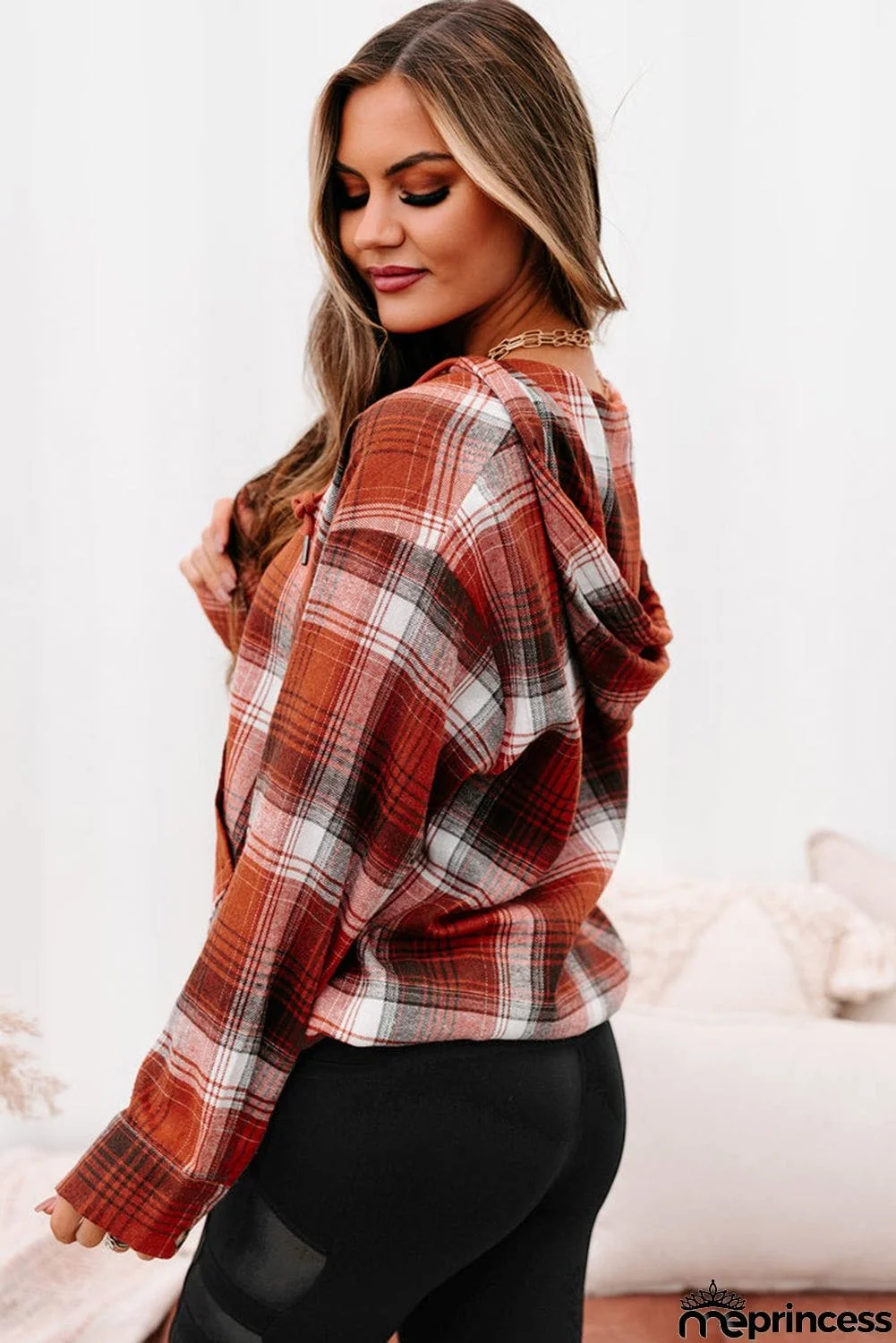 Plaid Print Pocketed Hoodie