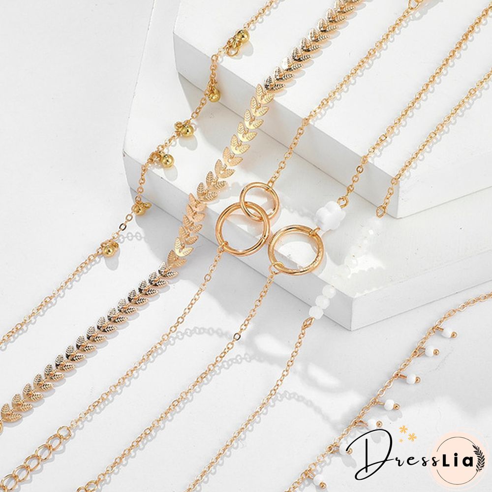6Pcs/Set Tocona Bohemian Gold Tassel Bracelets for Women Boho Jewelry Geometric Leaves Beads Layered Hand Chain Charm Bracelet Set