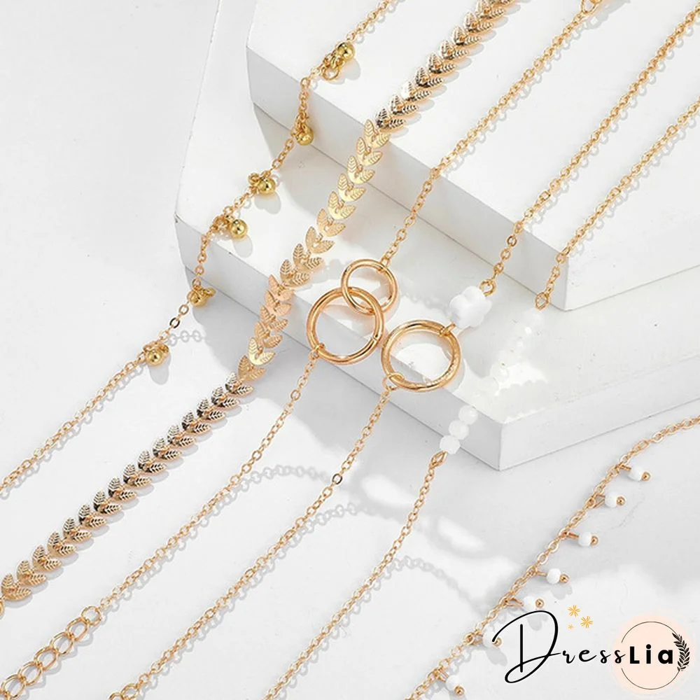 6Pcs/Set Tocona Bohemian Gold Tassel Bracelets for Women Boho Jewelry Geometric Leaves Beads Layered Hand Chain Charm Bracelet Set