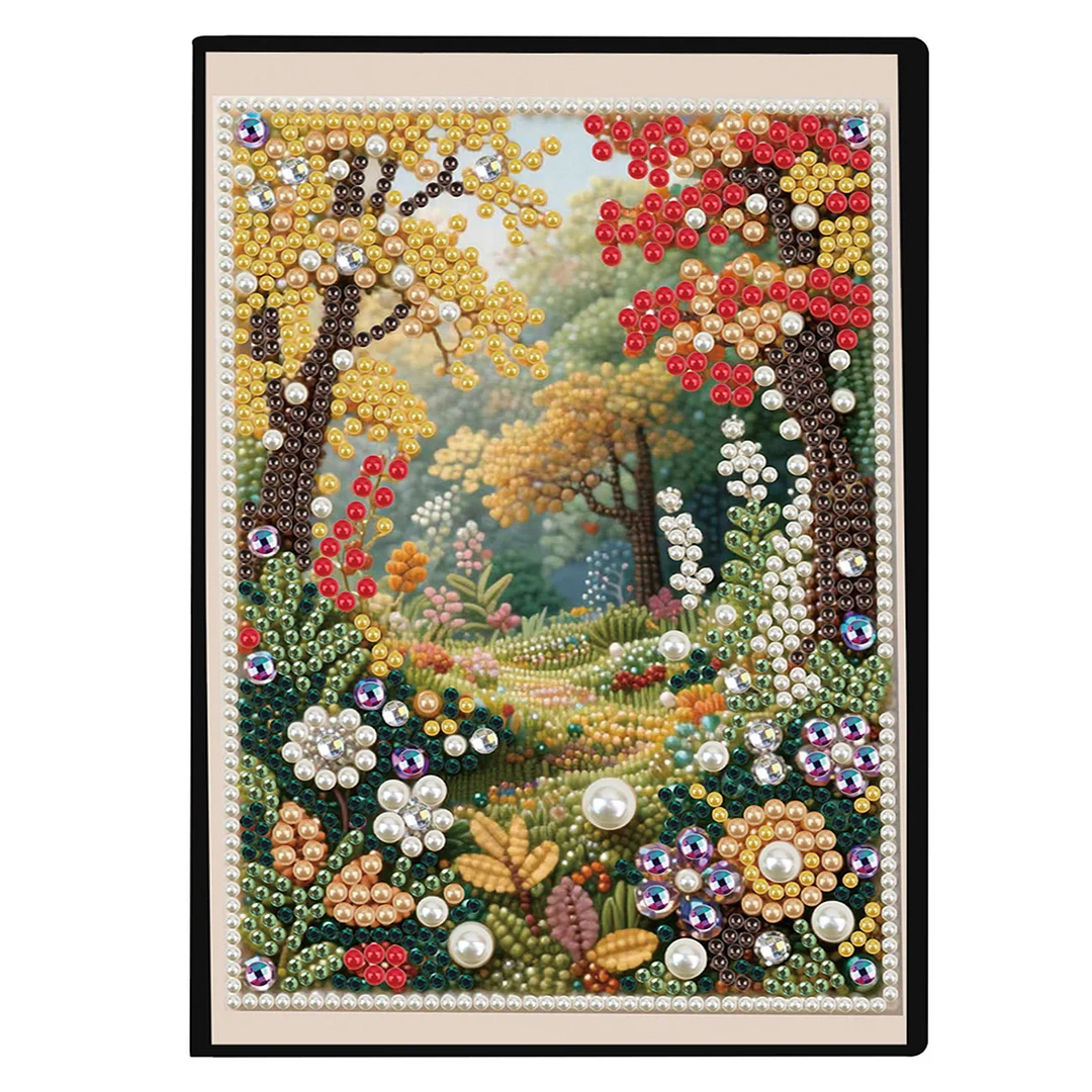 Autumn Forest Partial Pearl DIY 50 Pages A5 Diamond Painting Notebook Special Shaped Diamond Art Diary Book Kits Wireless Strip 5D Crystal Art Paintings Sketchbook for Art Drawing