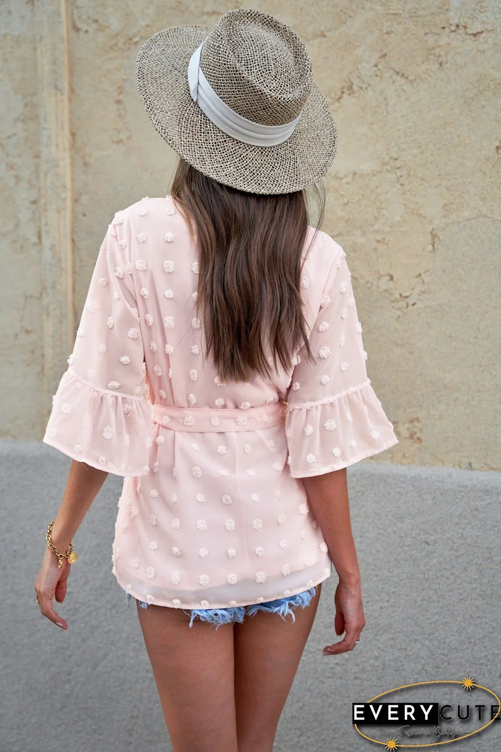 Pink Swiss Dot Tie Blouse