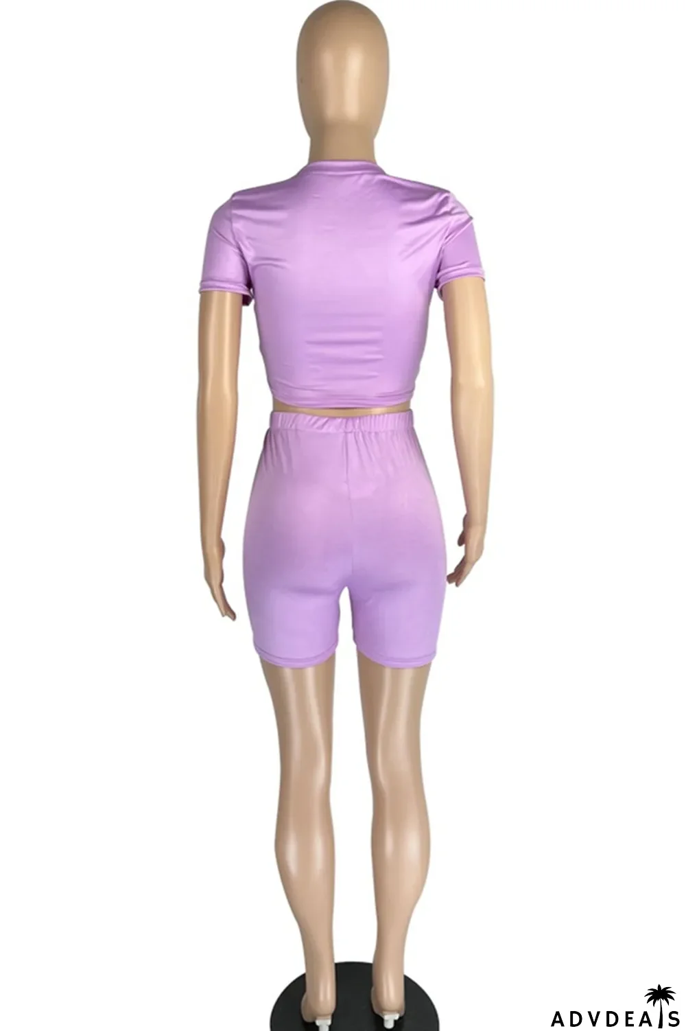 Light Purple Fashion Casual Solid Basic O Neck Short Sleeve Two Pieces