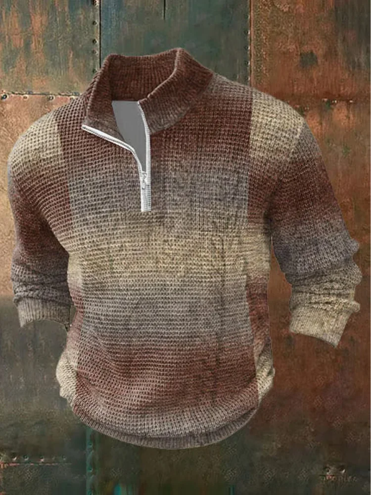 Men's Retro Print Casual Zipper Sweatshirt