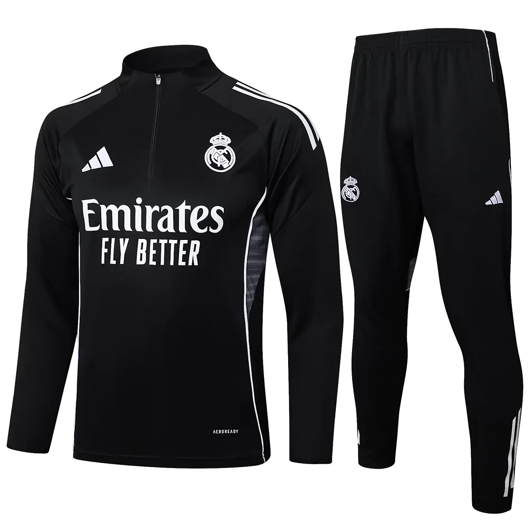 25/26 Real Madrid Half-Pull Black Training Kit Football Thai Quality