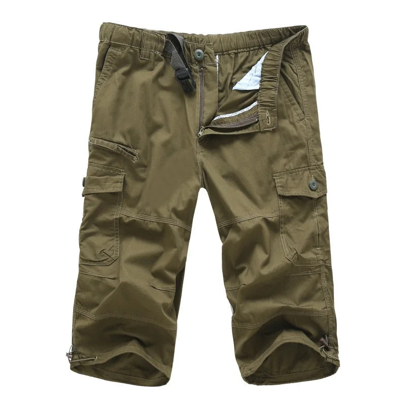 Huiketi Length Pants Men Cotton Outdoor Casual Cargo Pants Men Multi Pocket Military Breathable Mens Fashion Joggers Trousers Man
