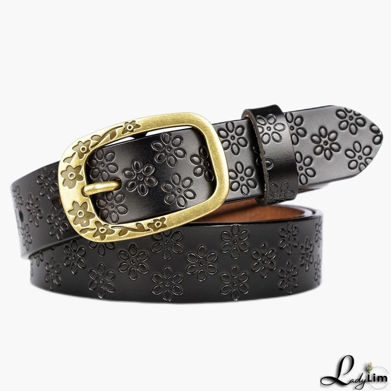 Casual needle buckle leather ladies belt fashion trend embossed real leather belt jeans with women