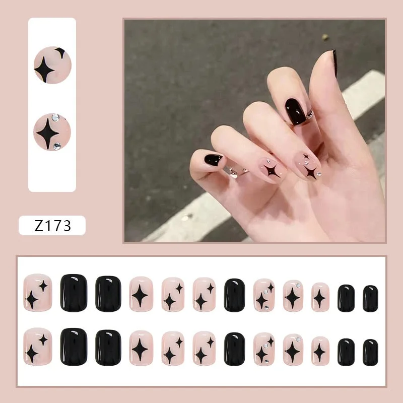24Pcs Fashion Short Round Head Fake press on Nail Cute MilkTea Color Shiny Gold Foil Blooming Gradient artificial nail with glue-Nail Inspo