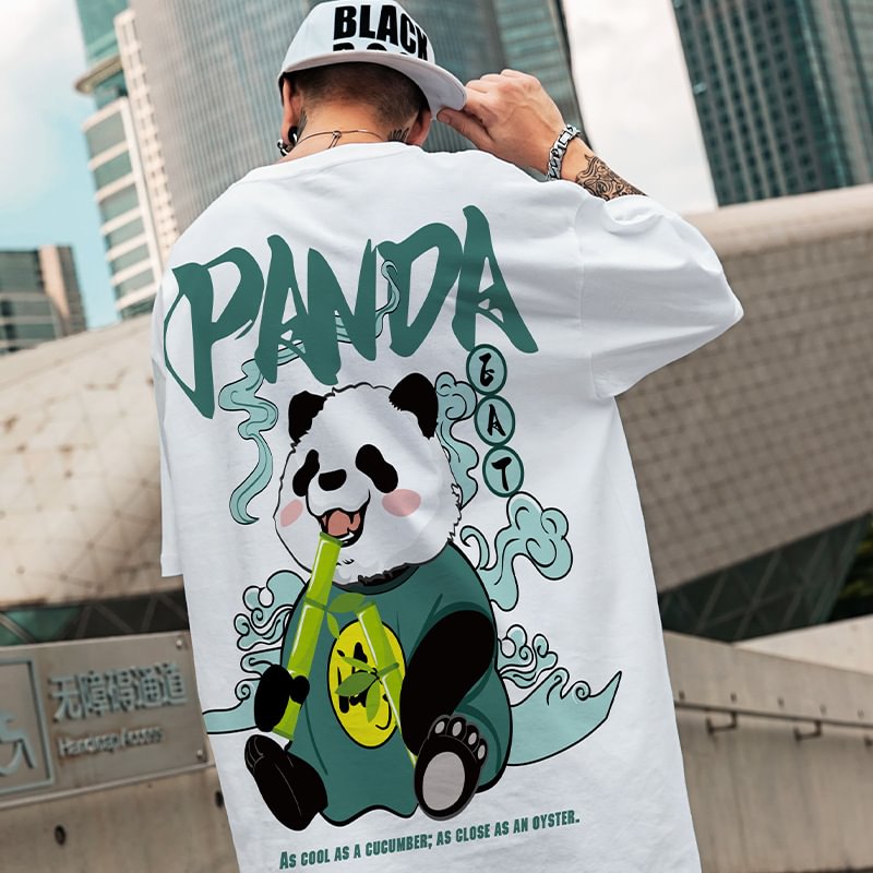 Summer national tide panda T-shirt short-sleeved men's tide brand large size Chinese style loose compassionate white half-sleeved men