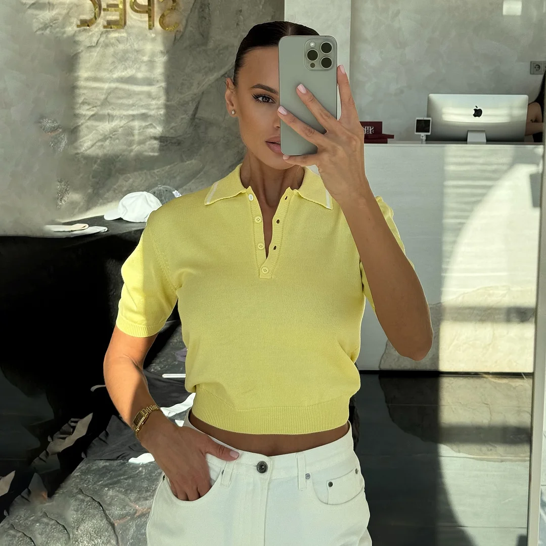 Athvotar Athvotar Collar Single-Dcupine Dopamine Knitted Girl Polo Shirt Small Group Of Women's Style Women's Style