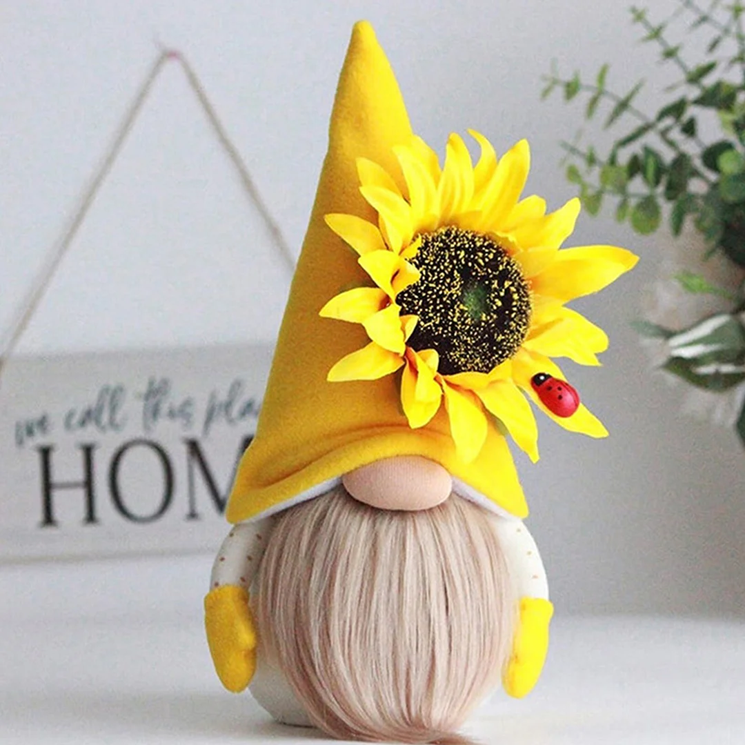 Sunflowers Gnome Plush, Faceless Elf Dwarf Tomte Doll Ornaments (Yellow)