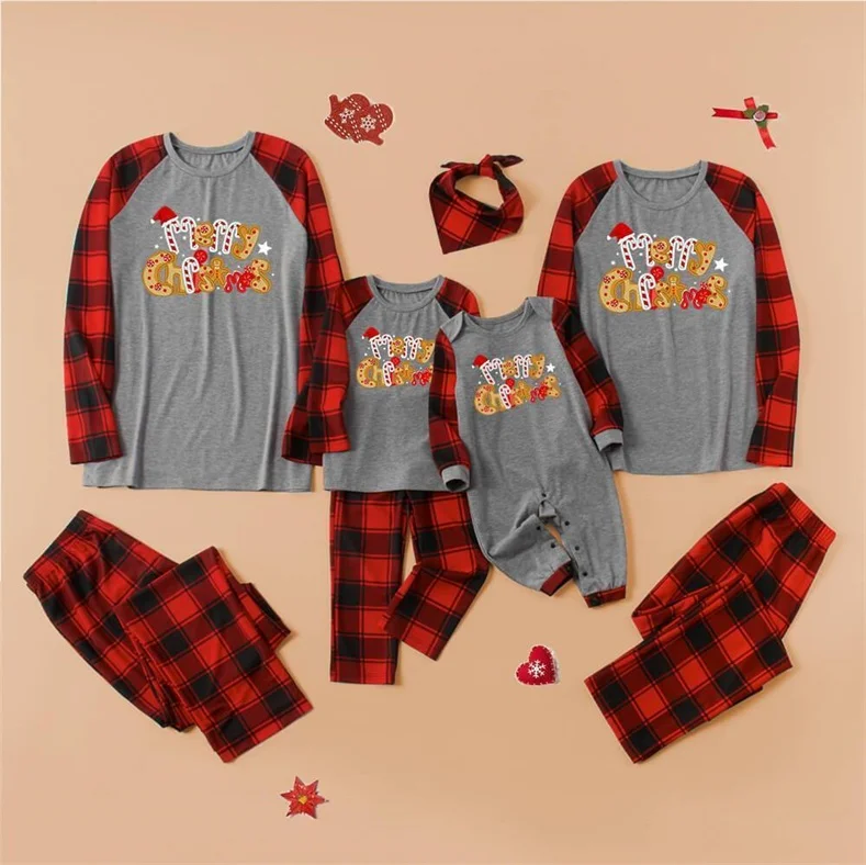 Candy Bar Merry Christmas Grey&Red Plaid Family Matching Pajamas