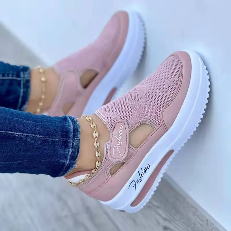 Breakj Breakj Casual Single-Shoe Women's Spring And Summer New Flat Bottom Flying Weaving Breathable Magic Sticker Casual Mesh Shoes