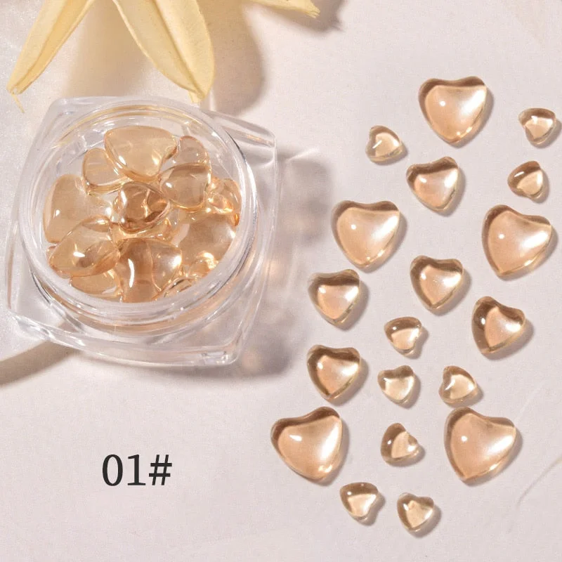 Candy Colors Mixed Size Love Heart Design Glass Crystal Beads AB 3D Nail Art Rhinestones DIY Flatback Acrylic Stones Decorations