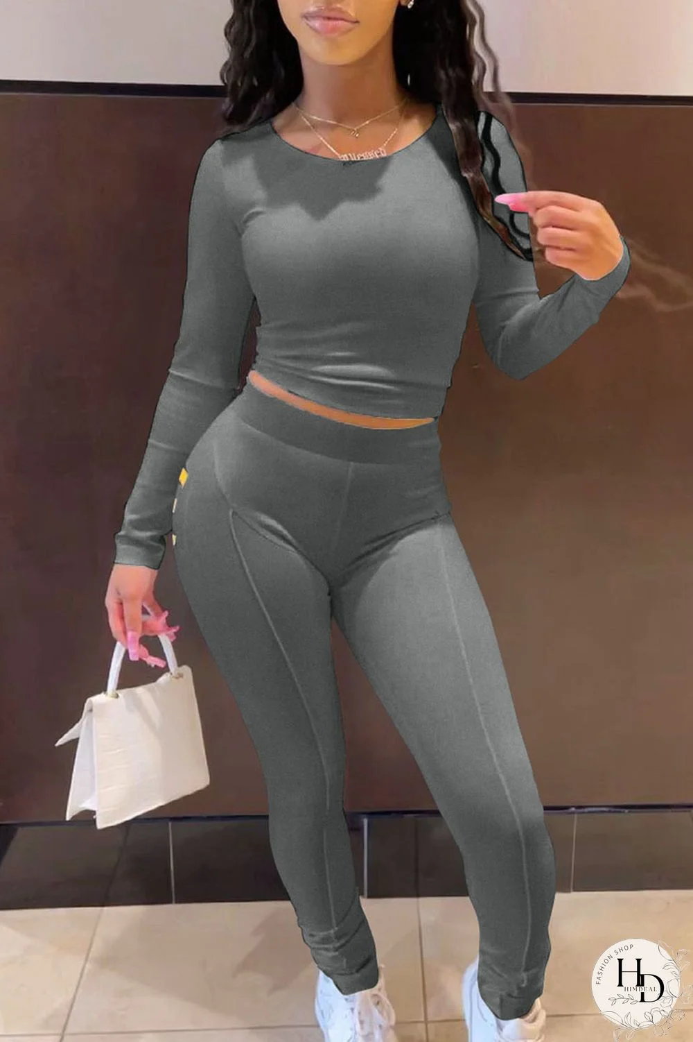 Black Sexy Print Bandage Hollowed Out Split Joint O Neck Long Sleeve Two Pieces