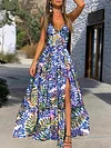 Floral Printed Defined Waist Split-Front Maxi Dresses