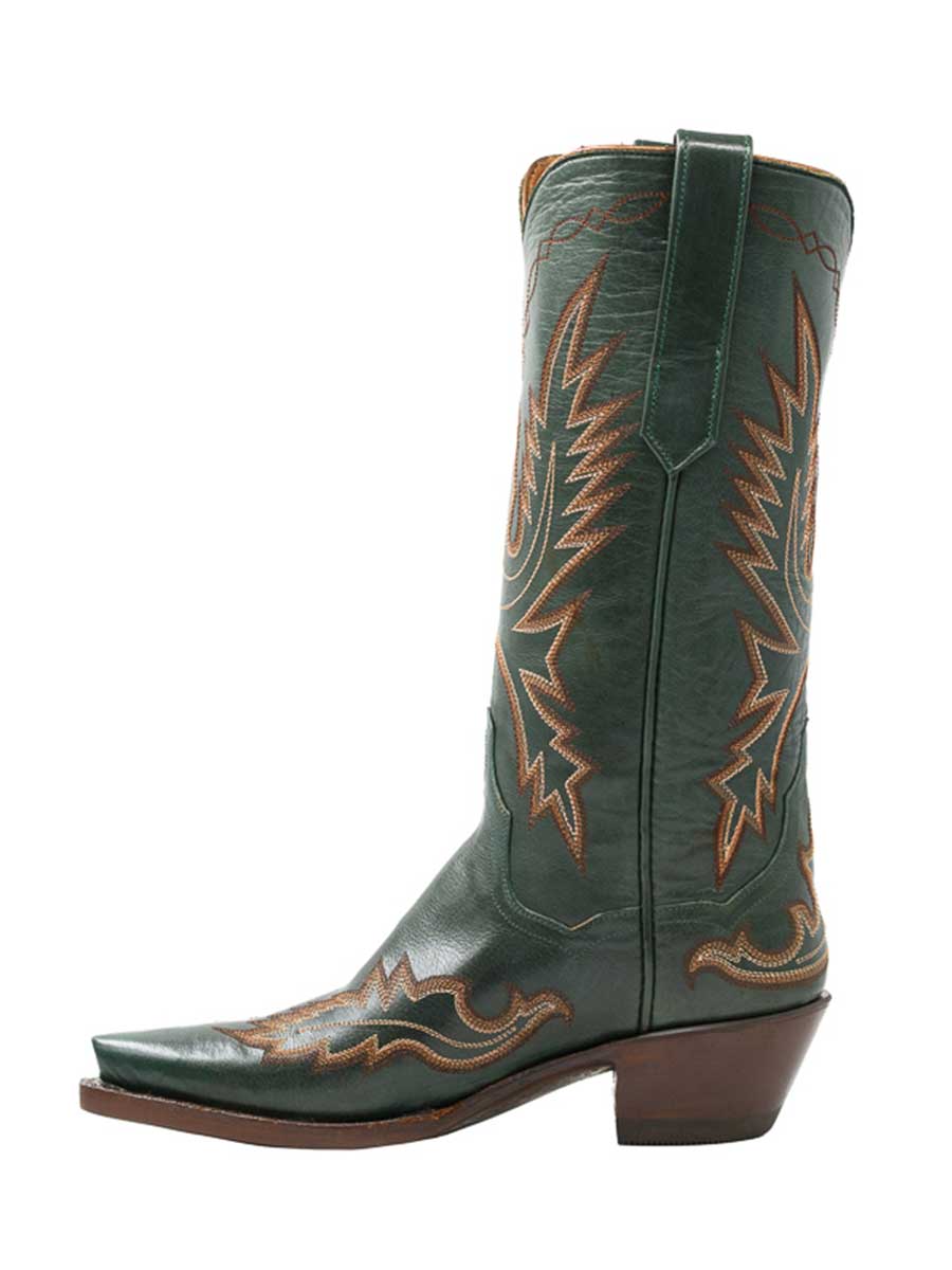 Green Vegan Leather Snip Toe Chunky Heel Embroidered Cowgirl Boots