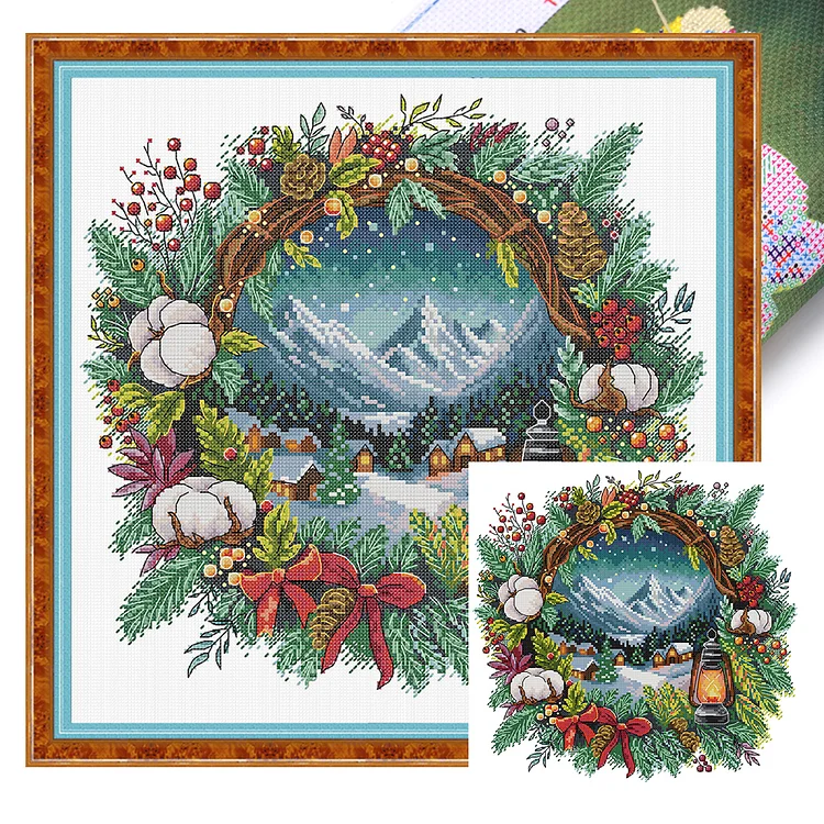 【Fairy Brand】Winter wreath 40*40cm 14CT Stamped Canvas Cross Stitch gbfke