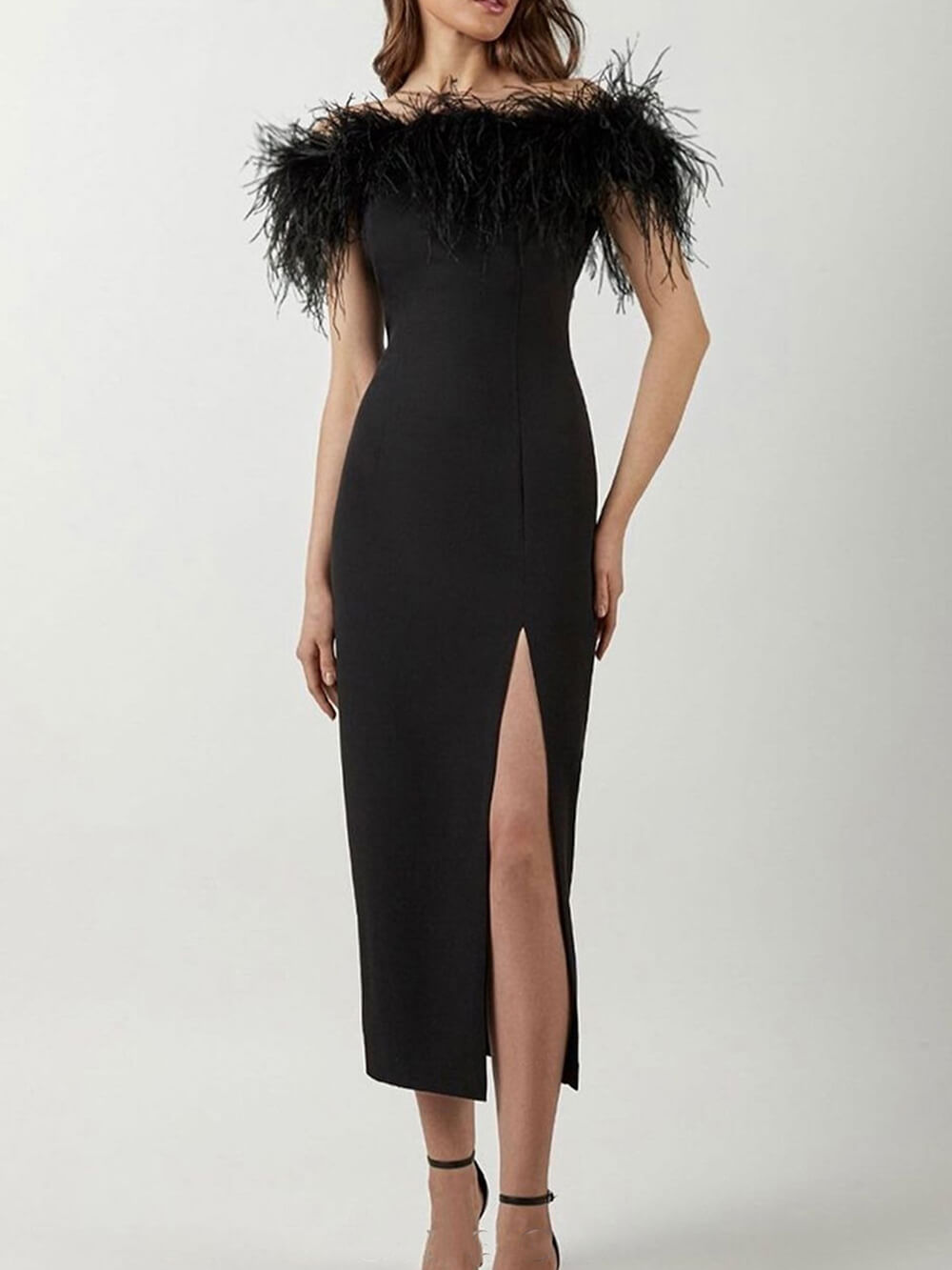 One-Shoulder Feather Corset Mini Dress main image 0