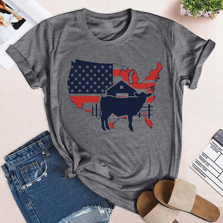 Farm Cows Round Neck T-shirt-0025009