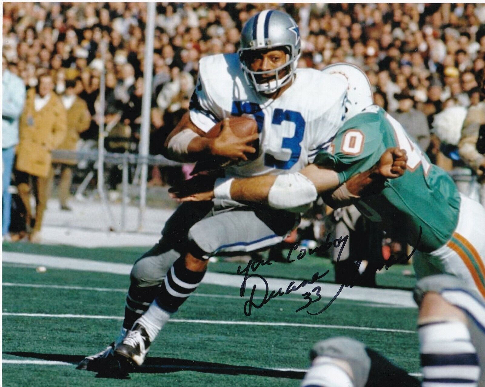 DUANE THOMAS DALLAS COWBOYS ACTION SIGNED 8x10