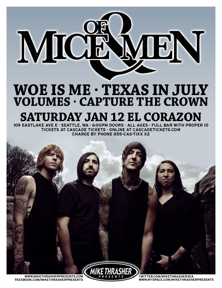 OF MICE AND MEN 2013 Gig POSTER Seattle Washington Concert