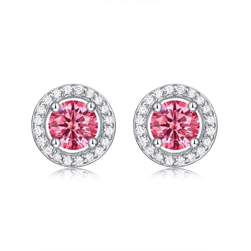 1 Pair 925 Sterling Silver Moissanite Round Ear Studs