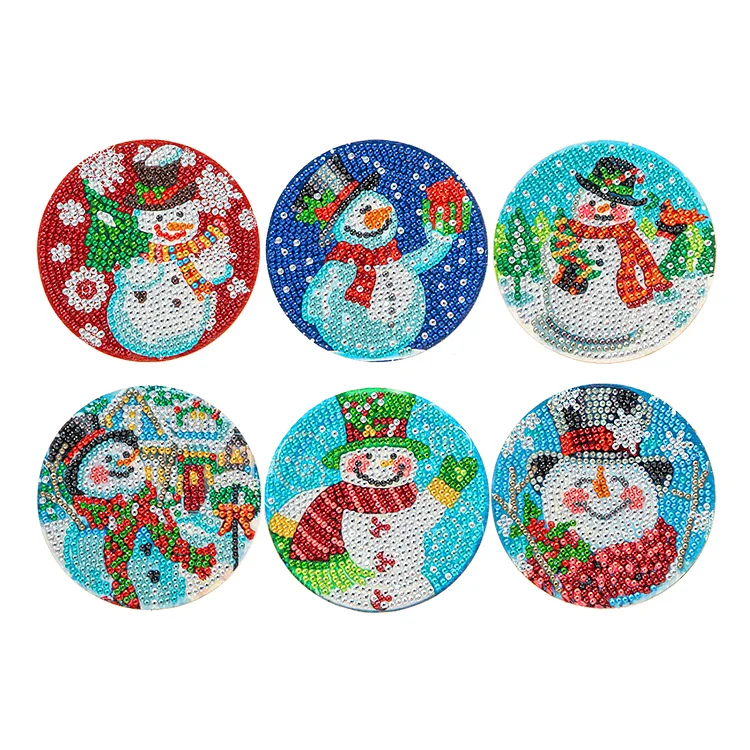 Christmas Coaster 5D DIY 6pcs/set Cup Cushion Acrylic Wooden for Room Decoration