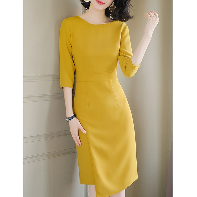 Dress Spring Waist Slimming Yellow High Office Lady Sheath Skirt Women