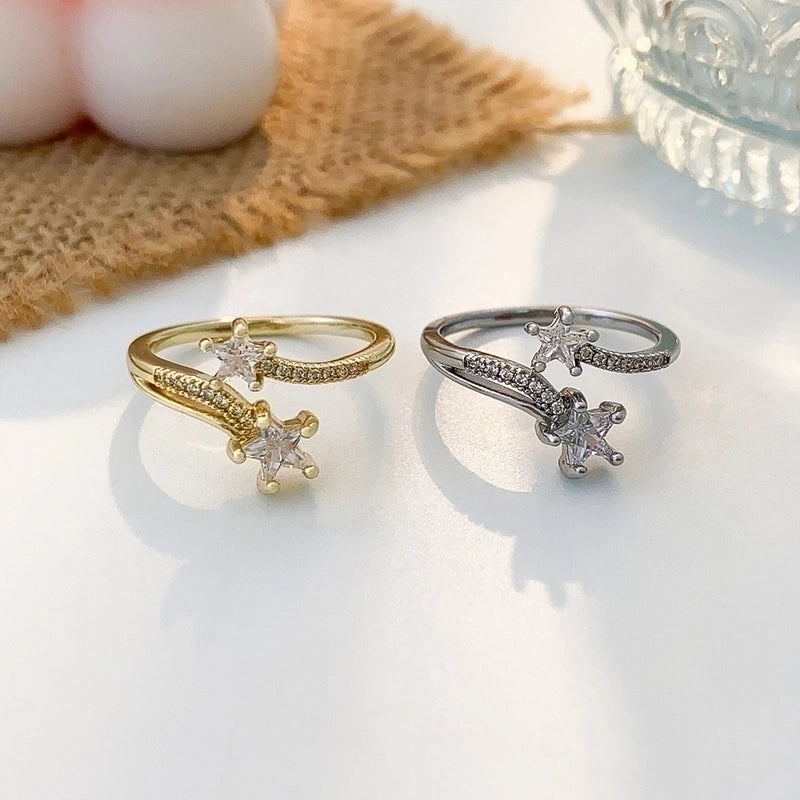 Minimalist Star Copper Plating Zircon Open Ring 1 Piece