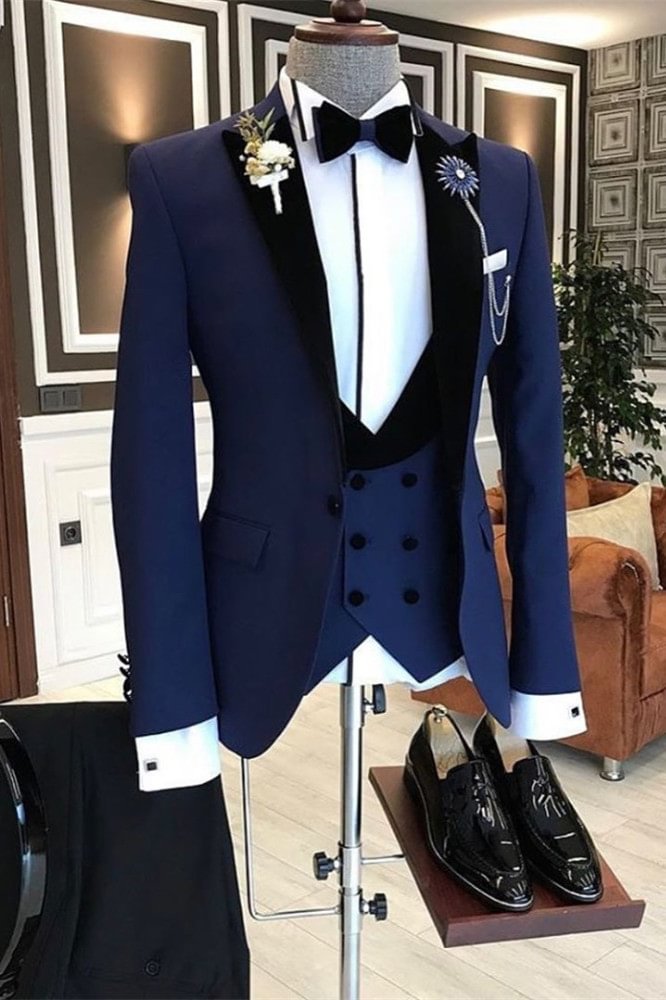 Slim Fit Dark Navy Formal Peaked Lapel Wedding Tuxedo | Ballbellas Ballbellas