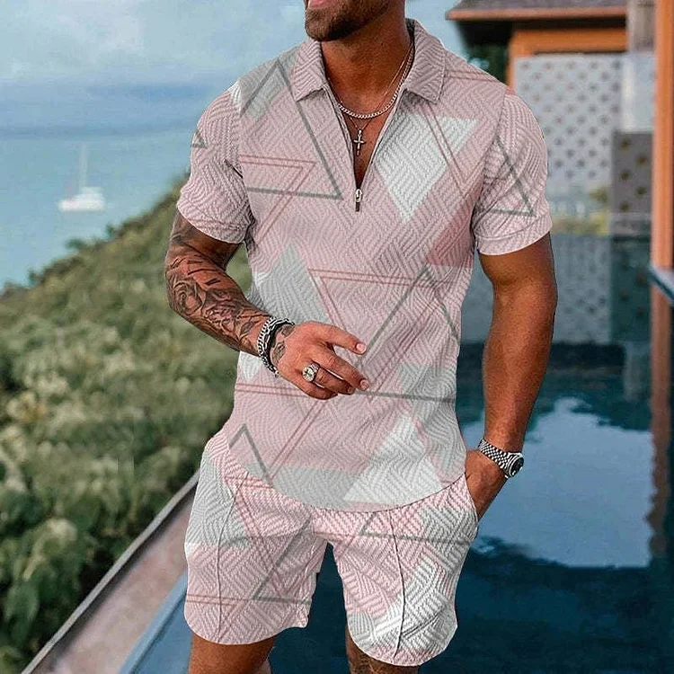 Men's casual printed polo suit