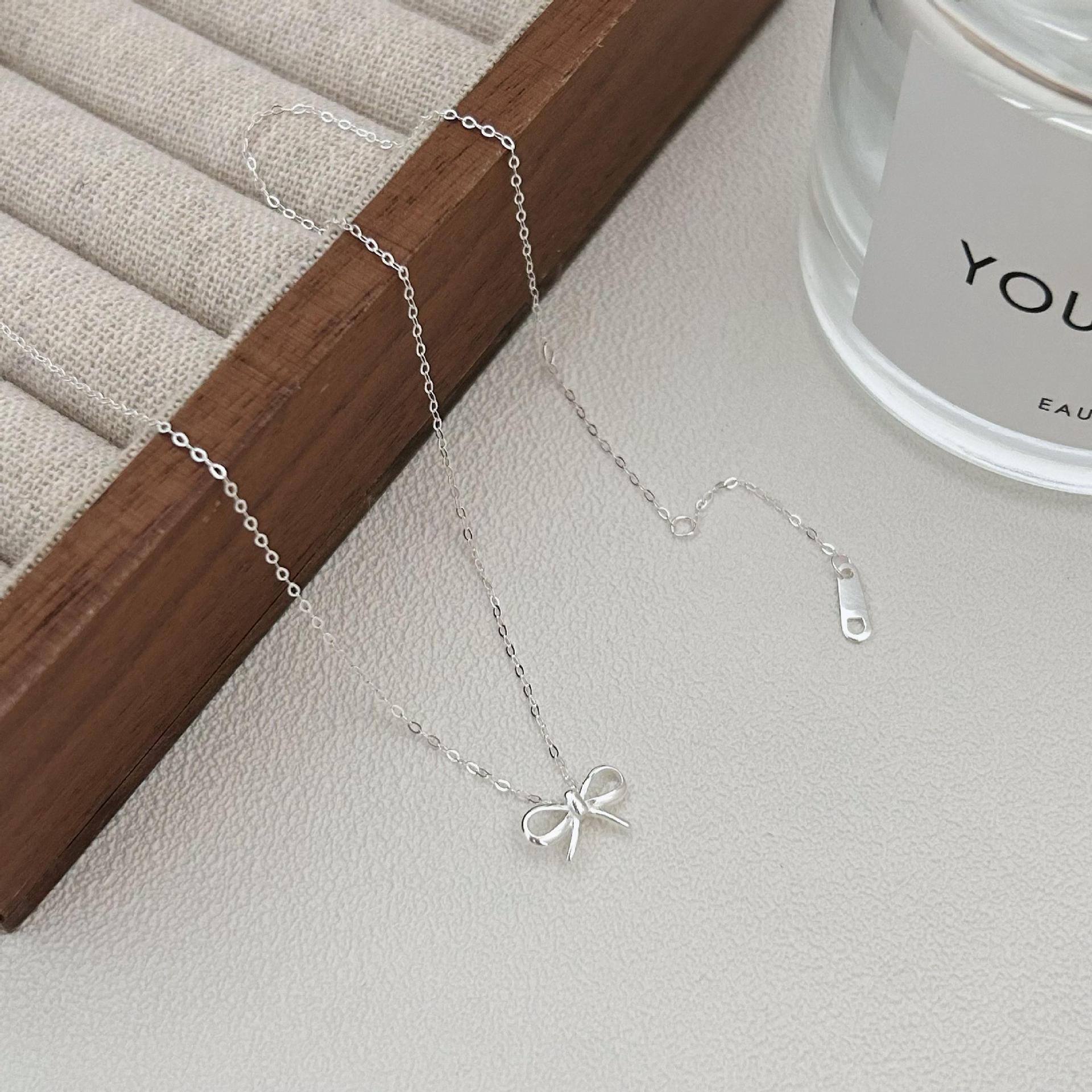 925 Sterling Silver Korean Bowknot Geometric Silver Electroplating Necklaces