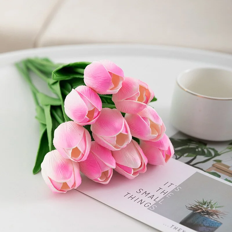 10PCS Tulip Artificial Flowers Real Touch Party Valentine's Day Artificial Bouquet Garden Home Wedding Decoration Fack Flower