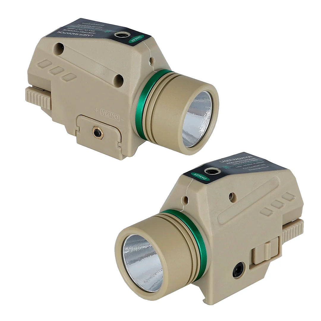 ohhunt® Mini Flashlight Green Laser White LED Flashlight Combo with 20mm Picatinny Rail Mount Weapon Torch Light Tan