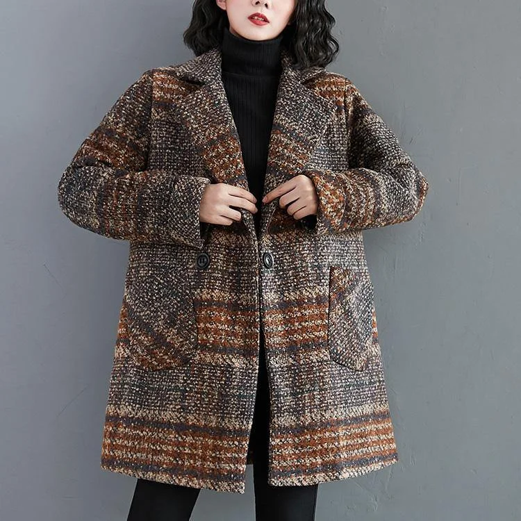 Organic Notched pockets Plus Size tunic pattern blue plaid Dresses jackets