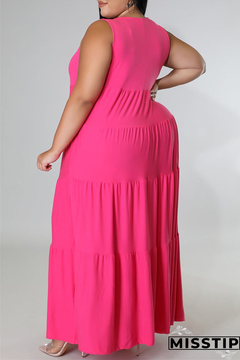 Black Fashion Casual Plus Size Solid Basic O Neck Vest Dress